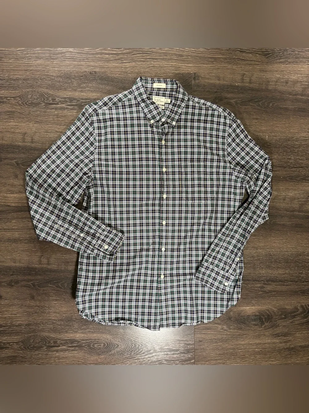 J. Crew Navy Plaid Button-Up Size Large 100%. Cotton